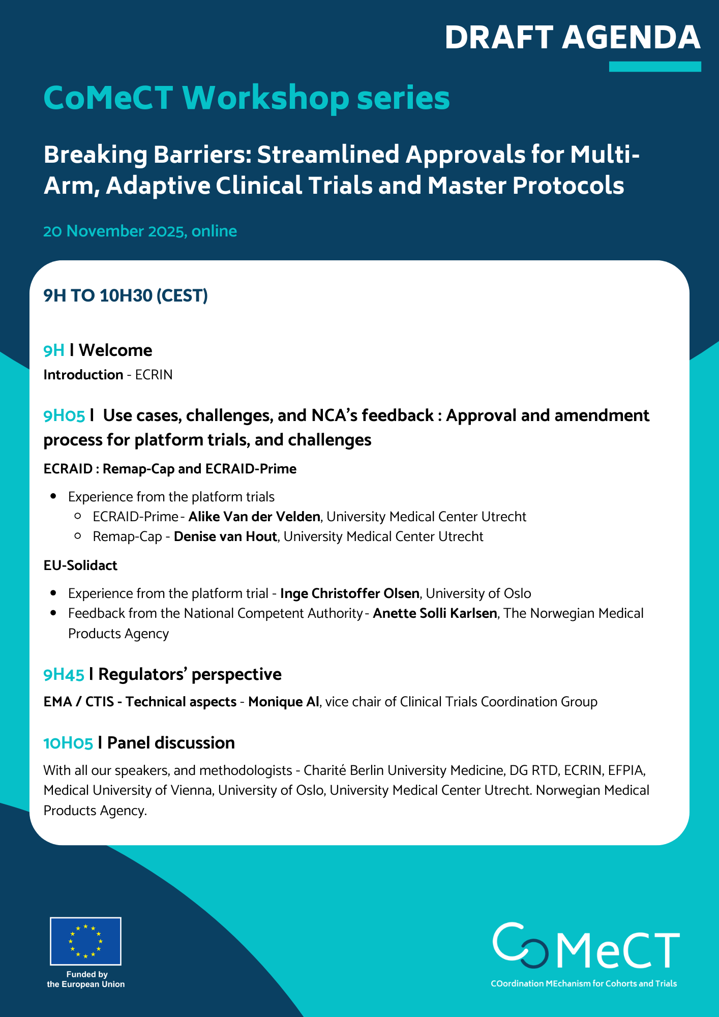 AGENDA CoMeCT Workshop - Breaking Barriers Streamlined Approvals for Multi-Arm, Adaptive Clinical Trials and Master Protocols